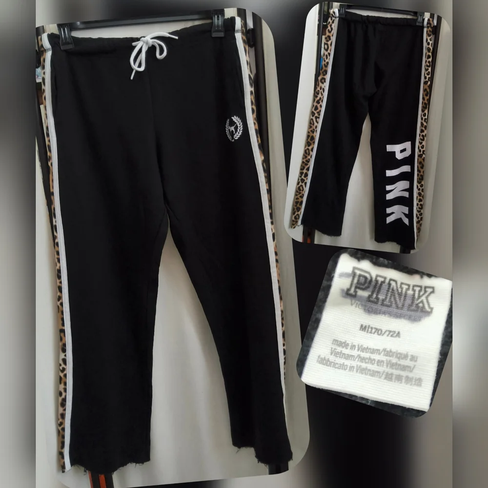 PINK Victoria's Secret Black and Leopard Print Boyfriend Joggers & Tee Set - Picture 8 of 9